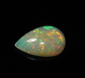 Natural Ethiopian White Opal Gemstone Smooth Pear Shape Cabochon Multi Fire