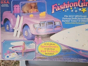 Vintage Fashion Girl Speedboat And 4x4 Vehicle - Picture 1 of 11