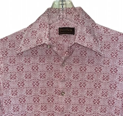 Vintage 70s DEERFIELD Teen Boys MCM Long Sleeve Button Shirt~Silky Feel~sz 16 - Image 1 of 4