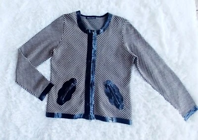 Cárdigan Suéter Michael Simon Estampado Negro Blanco Cremallera Completa Talla Grande Foto 1 de 4