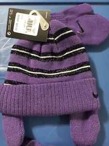 Nike Swoosh Purple Knit Winter Hat- earflaps & Mittens Infant 2T/4T months NWT 