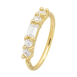 Solid 20G 14K Yellow Gold 5-stone Nose Hoop Ring Baguette & Round CZ Accent, 8mm - Picture 1 of 8