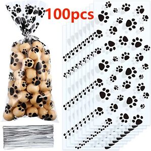 Vibrant Cartoon Dog Paw Print Plastic Bag Perfect for Candy and Treats