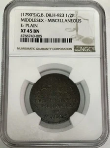 1790'S GREAT BRITAIN 1/2 P MIDDLESEX PRINCE WALES CONDER TOKEN NGC XF 45 D&H 923 - Picture 1 of 3