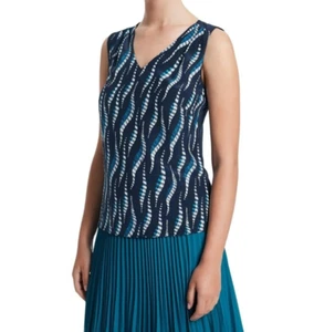 Marcs Sz S 100% Silk Navy Blue Sleeveless V Neck Tank Blouse NEW - Foto 1 di 6