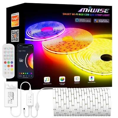 MIWISE RGB COB LED Strip Light 20ft/6.1m,Color Changing Dimmable Strip Light ... - Image 1 of 4