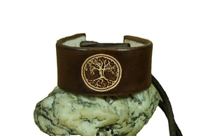 Armband Wikinger Yggdrasil Leder braun Lederarmband B 3cm Lebensbaum Mittelalter - Picture 1 of 6