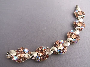 PULSERA TENIS VINTAGE LISNER TONO DORADO GRUESO IRIDISCENTE ÁMBAR ESTRÁS - Imagen 1 de 5