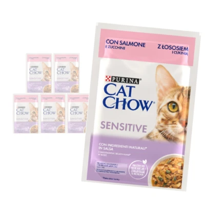 Purina Cat Chow Sensitive 6x85g Feuchtfutter für Katzen Lachs Zucchini in Sauce