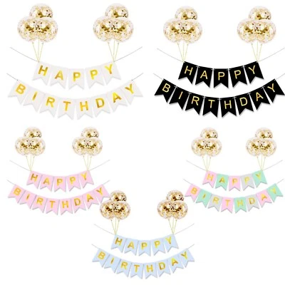 Feliz Cumpleaños Bunting Banner Globo Fiesta Decoración Guirnalda Cartas Colgantes Foto 1 de 4