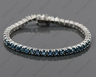 Pulsera de plata esterlina 925 maciza natural topacio azul Londres joyería de aniversario Foto 1 de 4