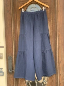 LP144 Midnight Large NWT Match Point Linen Pants Cha Wide Flax Flood Tier Blue - Picture 1 of 8