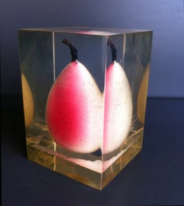 TRÈS BELLE SCULPTURE EN RÉSINE À INCLUSION " POIRE " de PIERRE GIRAUDON 1970 - Imagen 1 de 6