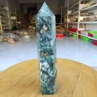 435G Natural Green Crystals And Chalcopyrite Coexist Obelisk Quartz Tower Point