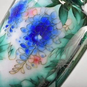 Cloisonne Vase Rosenmuster 10,8 Zoll hoch Traubenmuster japanischer grüner Topf - Bild 1 von 16