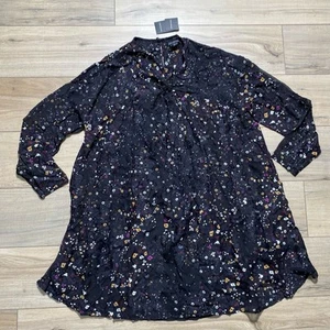 Club Monaco Womens Floral Silk Blend Twist-Front Long Sleeve Lined Dress 6 Black - Picture 1 of 13