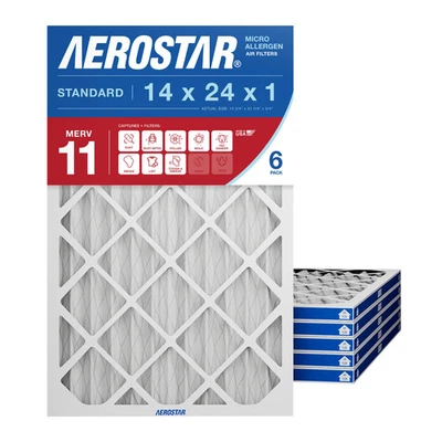 Aerostar 14x24x1 MERV 11 Furnace Air Filter, 6 Pack - Image 1 of 4
