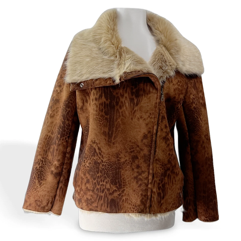 Chaqueta Lisa International Mujer Marrón M Poliéster Clásica Imitación Piel Estampado Animal Foto 1 de 4