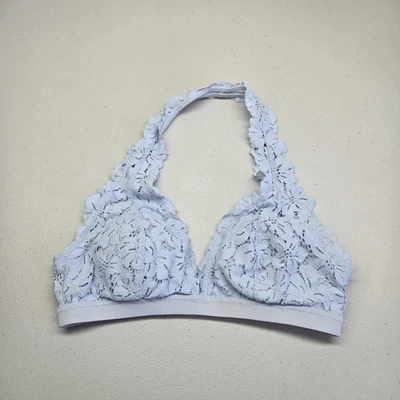 Aerie Women Bra Small Light Blue Floral Bralette Wireless Lace Halter - Image 1 of 4