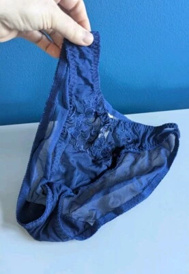 Vtg Victoria's Secret 90s Sheer Panty LARGE Panties Navy Floral Embroidery  - Image 1 of 4