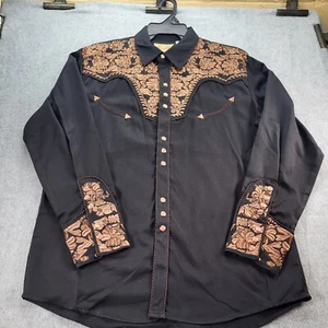 Scully Western Hemd Herren Langarm bestickt schwarz pfirsich Perlen Druckknopf - Bild 1 von 19