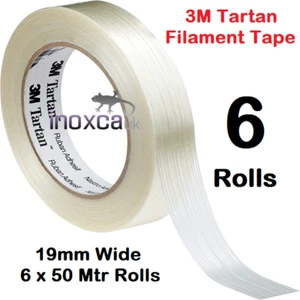 6 X FILAMENT TAPE 3M 50 MTR ROLLS TARTAN STICKY CONTINUOUS GLASS 19mm WIDE 3/4" - Picture 1 of 1
