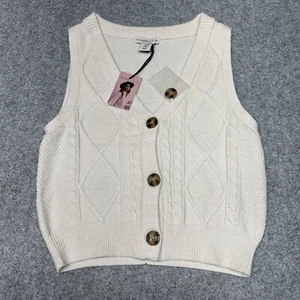 New Sincerely Jules Women's Cream Knit Sweater Vest Size Medium Button Up - Picture 1 of 10