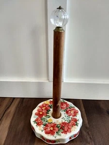 Pioneer Woman Vintage Floral Paper Towel Holder Crystal Knob Stoneware  - Picture 1 of 6