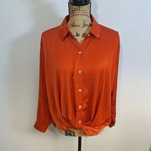 The Line of Style Orange Size Medium Women's Blouse Long Sleeve Twist Front Hem - Picture 1 of 11