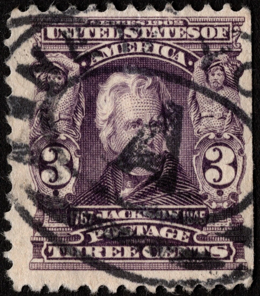 US - 1903 - 3 Cents Violet Andrew Jackson 1902 Series Issue # 302 w Town Cancel - Image 1 of 1