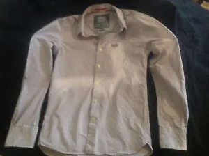 MENS SUPERDRY L/S SHIRT MAUVE STRIPE MED. FITTED THICK CRISP COTTON HARDLY WORN - Picture 1 of 5