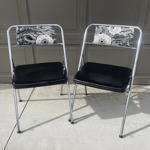 Vintage Mid Century Retro Cosco Floral Gatefold Metal/Vinyl Folding Chairs Set/2 Cover