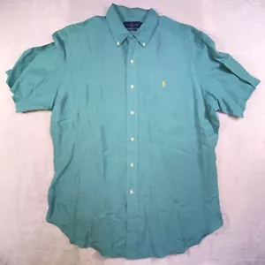 Camicia vintage Ralph Lauren adulto grande giallo acqua pony lino seta S/S abbottonata - Foto 1 di 18