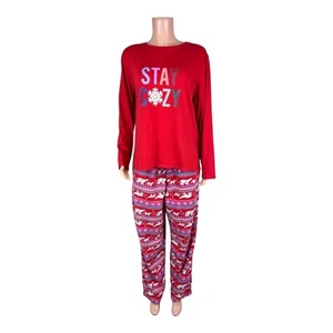 Cuddl Duds Women's Cotton Jersey & Microfleece Pajama Set Red X-Large Size - Picture 1 of 2
