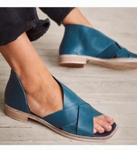 Free People Sun Valley Sandal worn once, w/ box Sz 7 37 Retail $188 Azure Blue - Picture 1 of 8