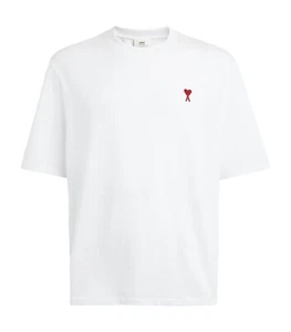 AMI PARIS LOGO EMBROIDERED COTTON JERSEY T-SHIRT WHITE SIZE M - Picture 1 of 7
