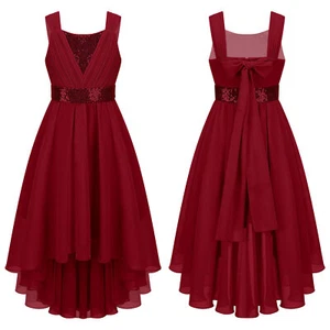 UK Flower Girl Dress Girls Wedding Bridesmaid Pageant Prom Lace Chiffon Dresses - Picture 1 of 72