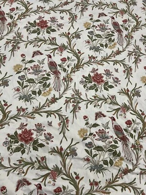Pottery Barn Jerri Queen Duvet/ Sham Bird  Pheasant Linen Floral Red Green Cream - Imagem 1 de 4