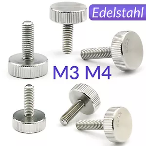 Rändelschrauben M3 M4 Edelstahl V2A Flache Rändelschraube Schrauben 4mm - 20mm - Picture 1 of 20