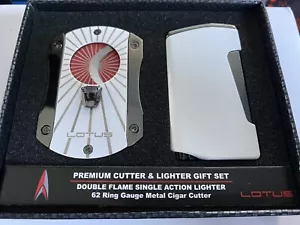 Lotus Deception Cigar Cutter and Chroma Lighter Gift Set White Chrome Red - New - Picture 1 of 5