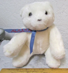 Carino peluche peluche Alaska simpatico orso polare con Alaska su nastro blu, 7 x 4,5 - Foto 1 di 4