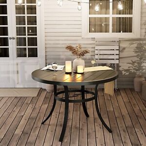 Outdoor Patio Table Round Garden Metal Dining Table with Umbrella Hole