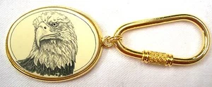 Eagle Head Keychain Barlow Collectible Vintage Gold Faux Scrimshaw Made in USA - Picture 1 of 1