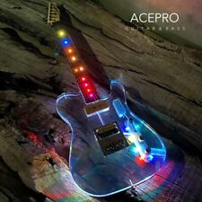 Acepro Colorful guitarra eléctrica de luz LED de cuerpo de acrílico cristal guitarra arce cuello for sale