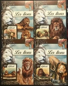 Lions / African Wild Cats - 4 Luxes stamps Timbres Djibouti - MNH** A208 - Picture 1 of 1