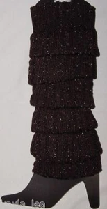 Dunkelbraun schimmernde Acryl Winter Strick Stulpen Stiefel Bündchen Socken - Bild 1 von 1