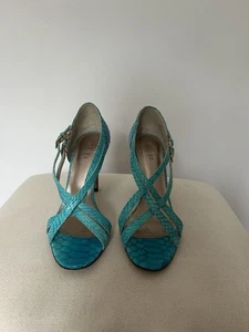 Womens Reiss Leather Turquoise Croc Pattern Strappy Sandals High Heels, Size UK4 - Picture 1 of 13
