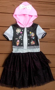 LOL SURPRISE HOODED DRESS, Black Faux Vest Bodice, Sparkle Net Skirt, Girls 7/8 - Picture 1 of 15