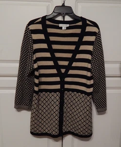 Christopher & Banks Multiple Pattern Sweater Cardigan ¾ Sleeve Button Up V-Neck - Picture 1 of 6