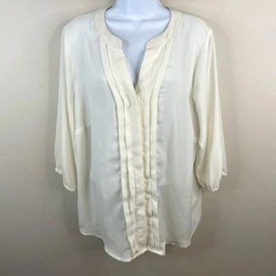 Top plisado con botones 212 Collection para mujer 1X marfil manga 3/4 neutro atemporal Foto 1 de 4